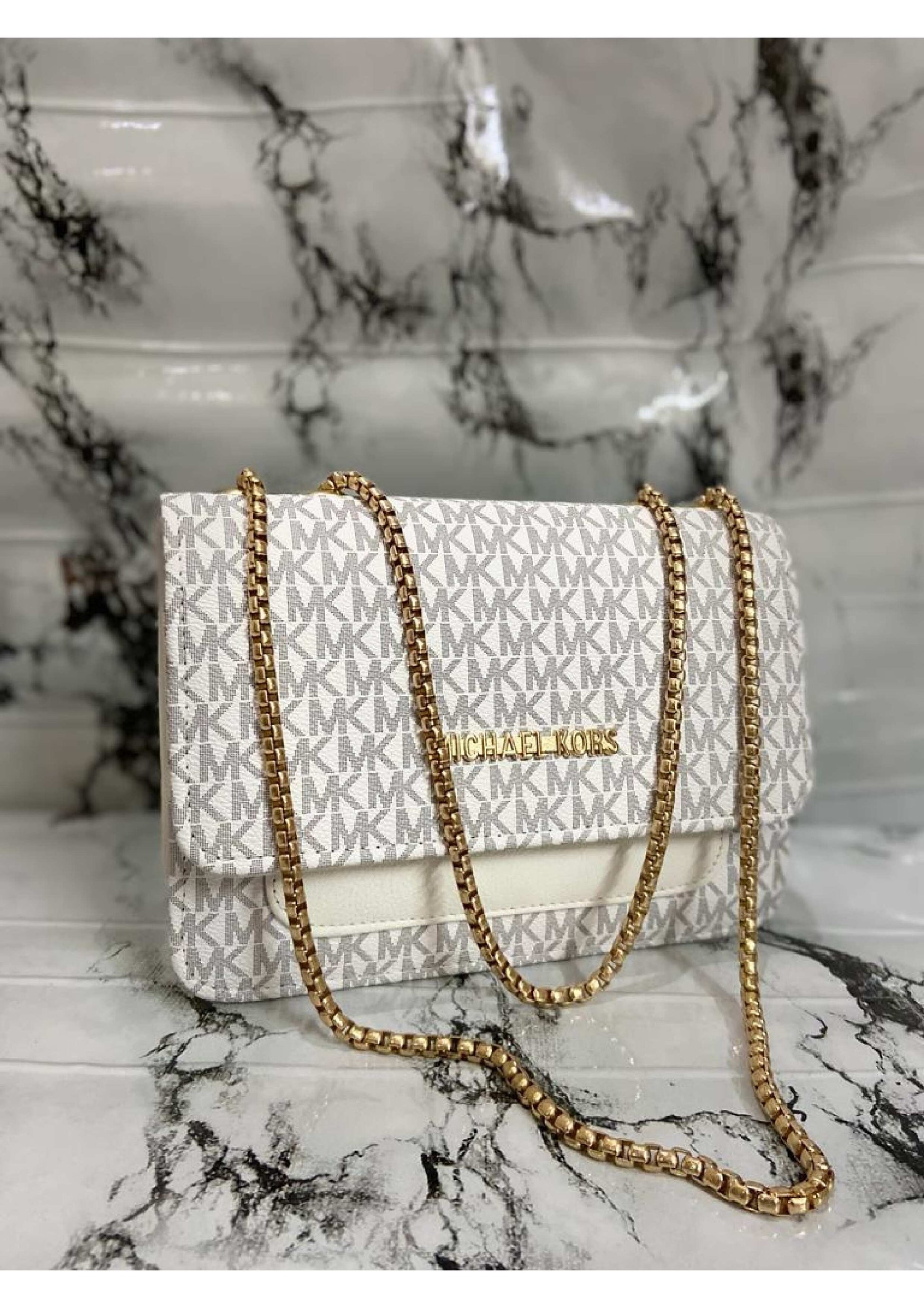 MICHAEL KORS WHITE GREY MASTER  PIECE CROSS BODY BAG