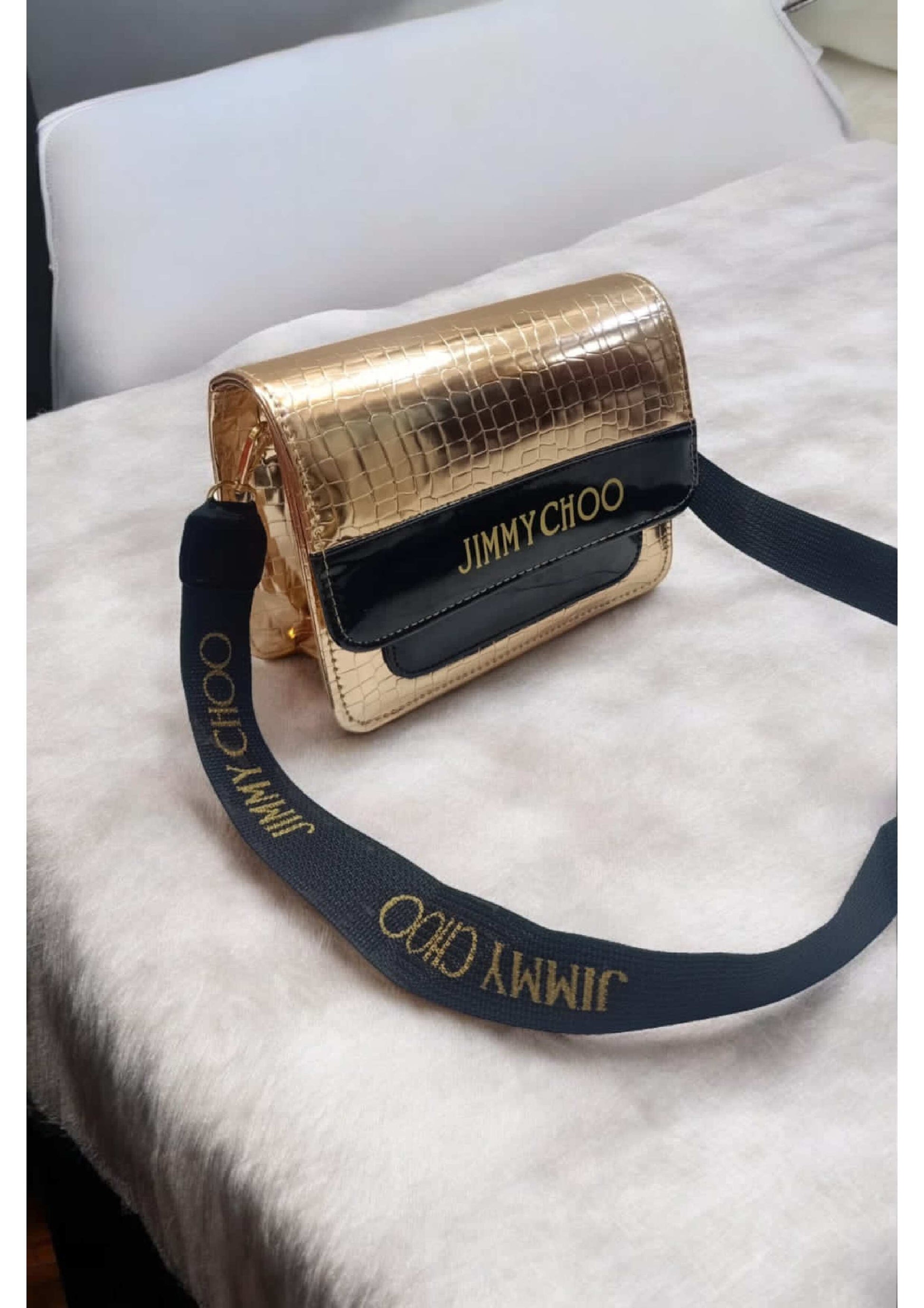 JIMMY CHOO GOLD & BLACK MASTER PIECE CROSS BODY BAG