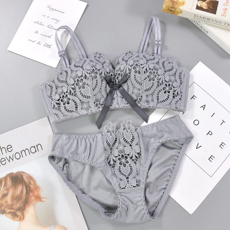 Half Cup Bow Style Soft Cup Net Bra ( Bra with Panty )
