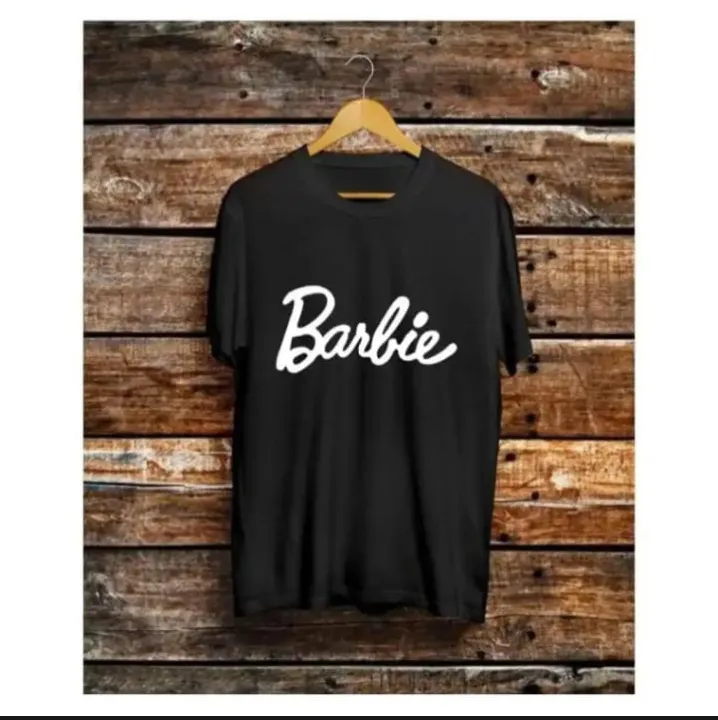 Black Barbie Printed Round Neck Tees For Women