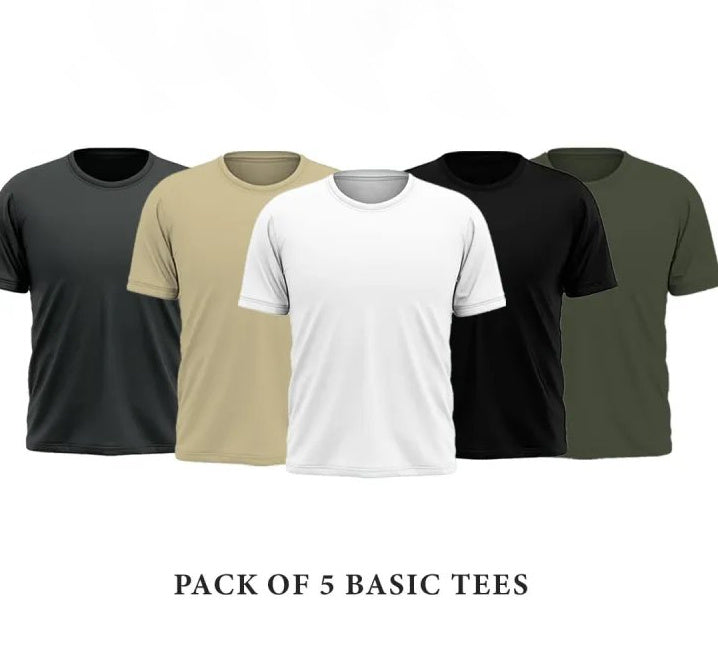 Pack Of 5 Basic Round Neck Tees