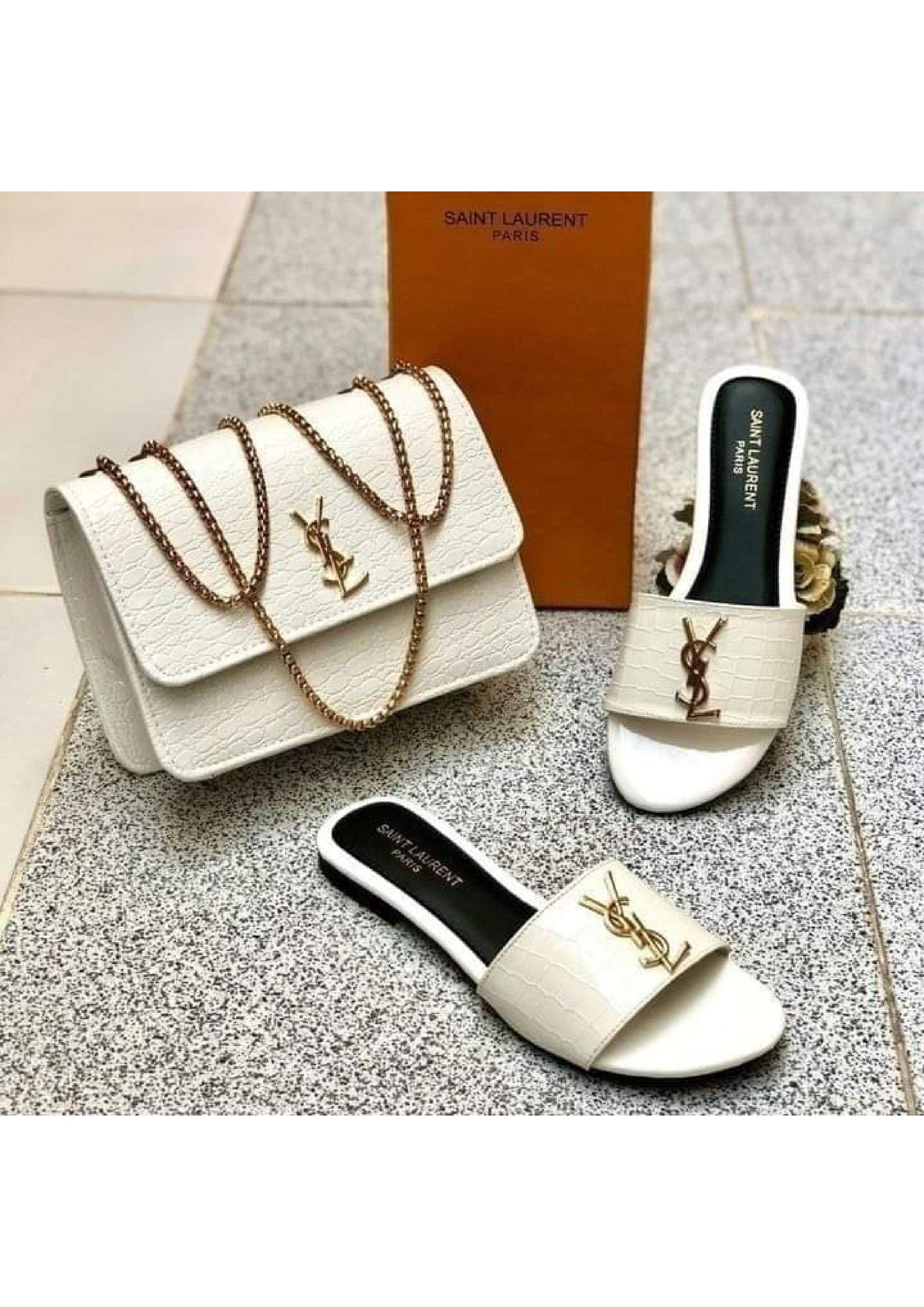 COMBO DEAL YSL WHITE PACK OF 2 CROSS BODY BAG & SHOES.