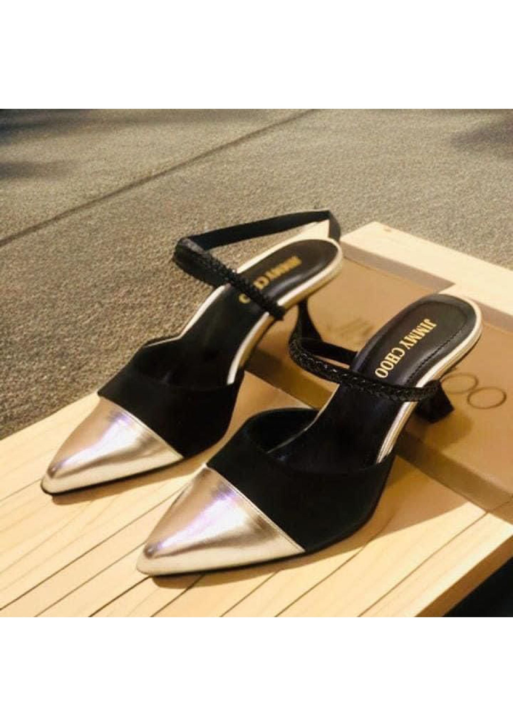 JIMMY CHOO BLACK & GOLD HEELS SANDAL