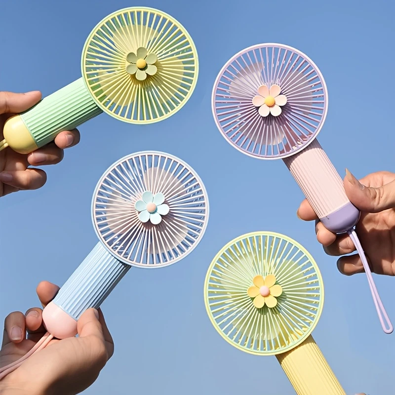 Chic Floral Handheld Fan with USB Rechargeable Battery, 3-Speed Adjustable Wind, Portable & Stylish