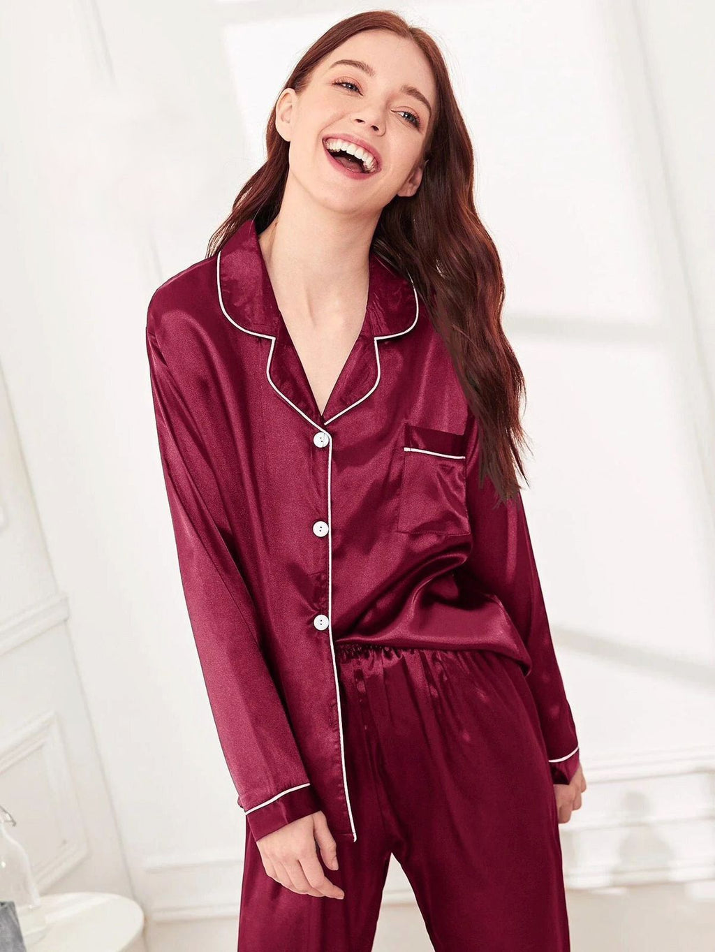 Maroon Silk Night Suit For Women