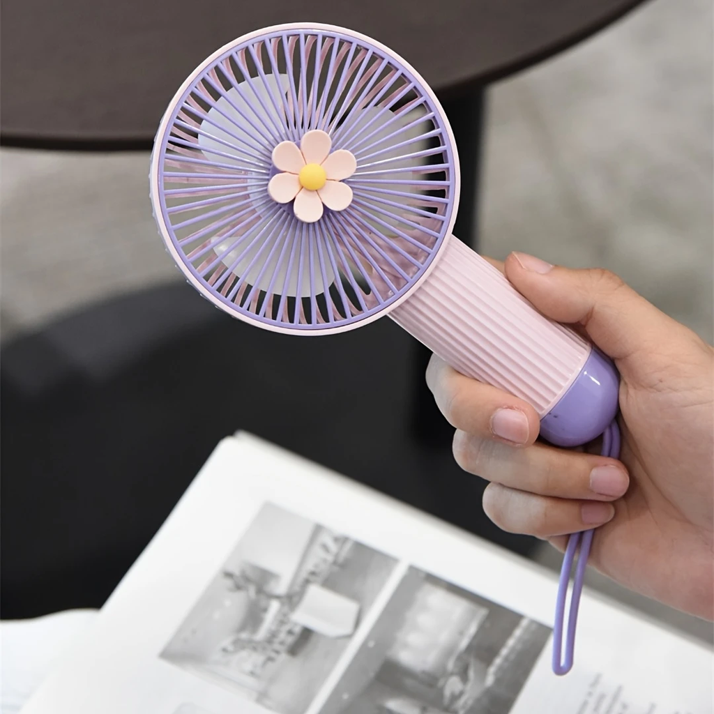 Chic Floral Handheld Fan with USB Rechargeable Battery, 3-Speed Adjustable Wind, Portable & Stylish