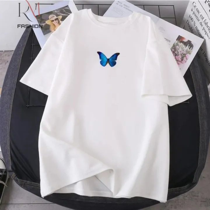 White Printed Round Neck Tees For Women