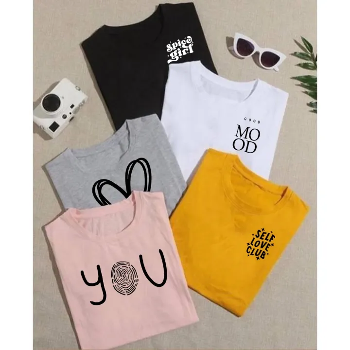 Pack Of 5 Printed Round Neck Tees For Women