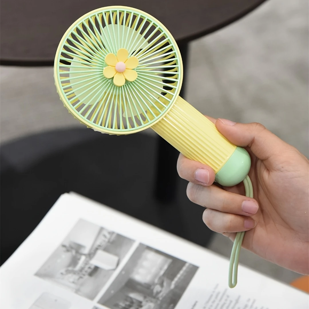 Chic Floral Handheld Fan with USB Rechargeable Battery, 3-Speed Adjustable Wind, Portable & Stylish
