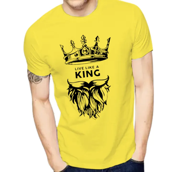 Yellow Printed Round Neck Tees