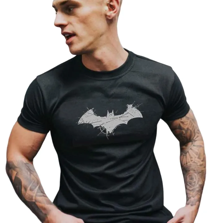 Black Batman Printed Round Neck Tees