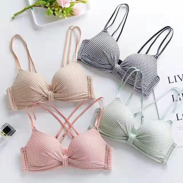 Dotted Bow Style Medium Padded Double Stripped Bra