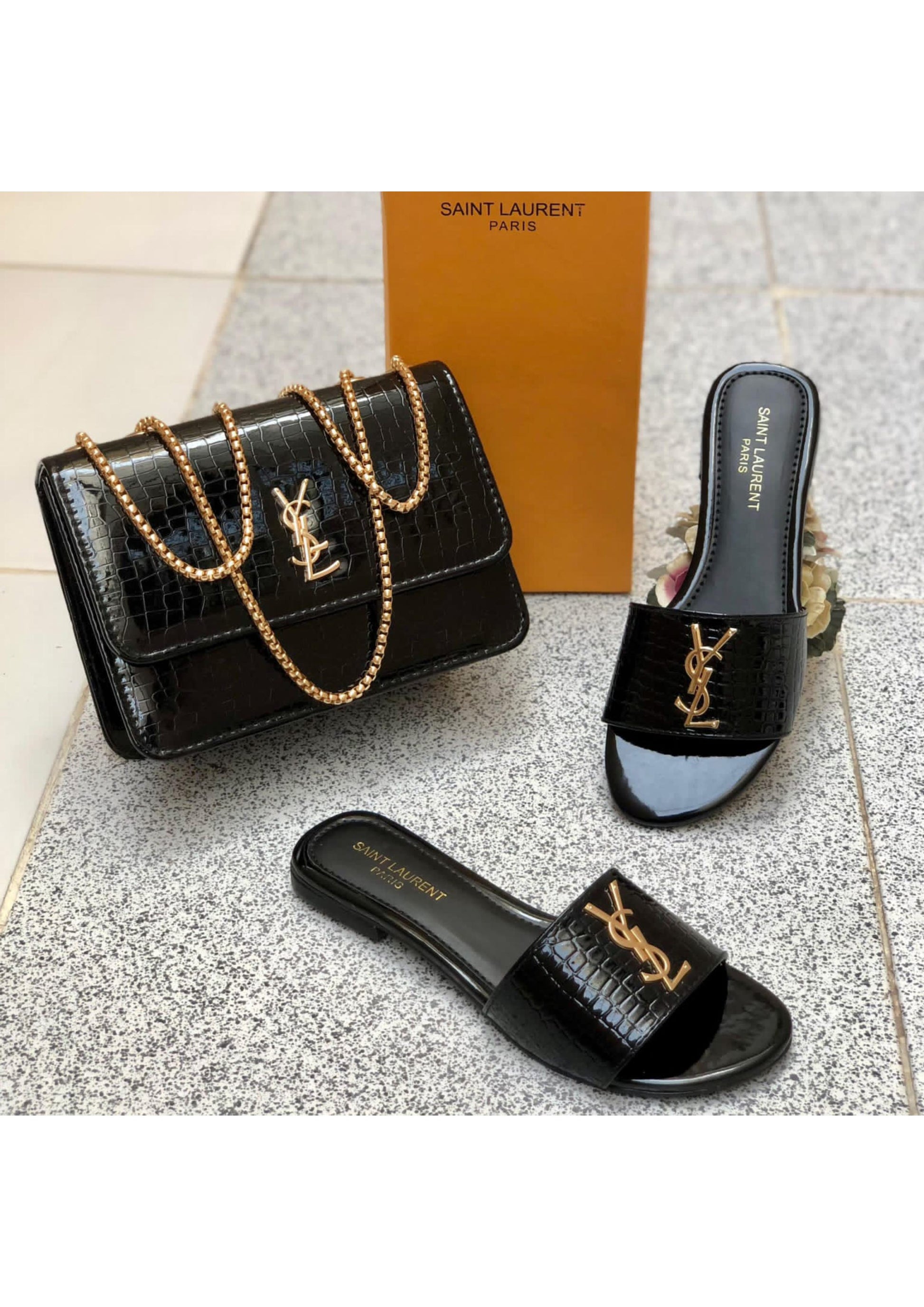 COMBO DEAL YSL BLACK PACK OF 2 CROSS BODY BAG & SHOES.