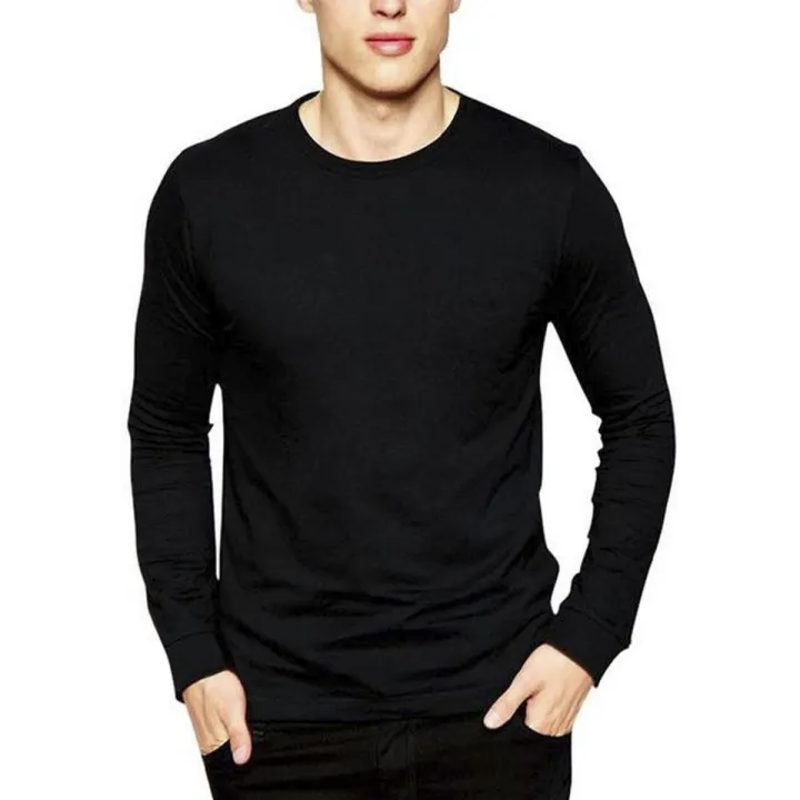 Black Round Neck Full Sleeves Tees
