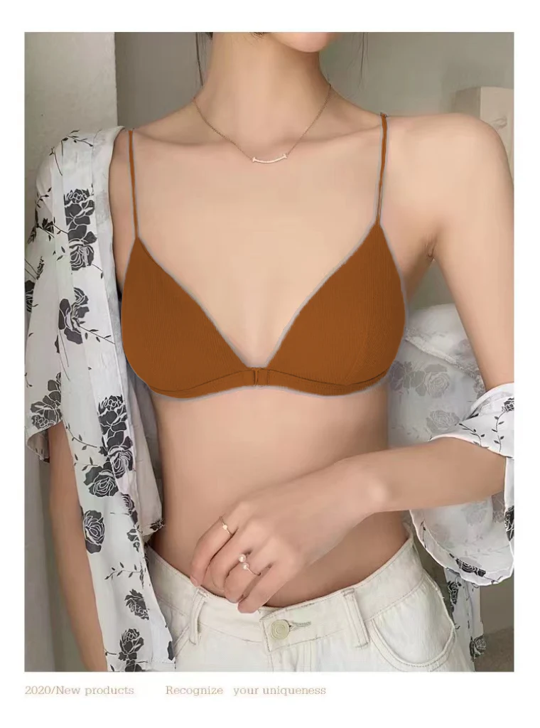 Double Strings V Cup Light Padded Back Hooks Bikini Bra