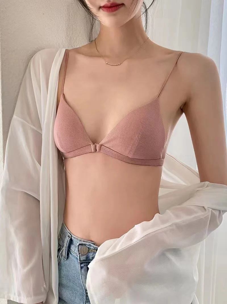 Double Strings V Cup Light Padded Back Hooks Bikini Bra