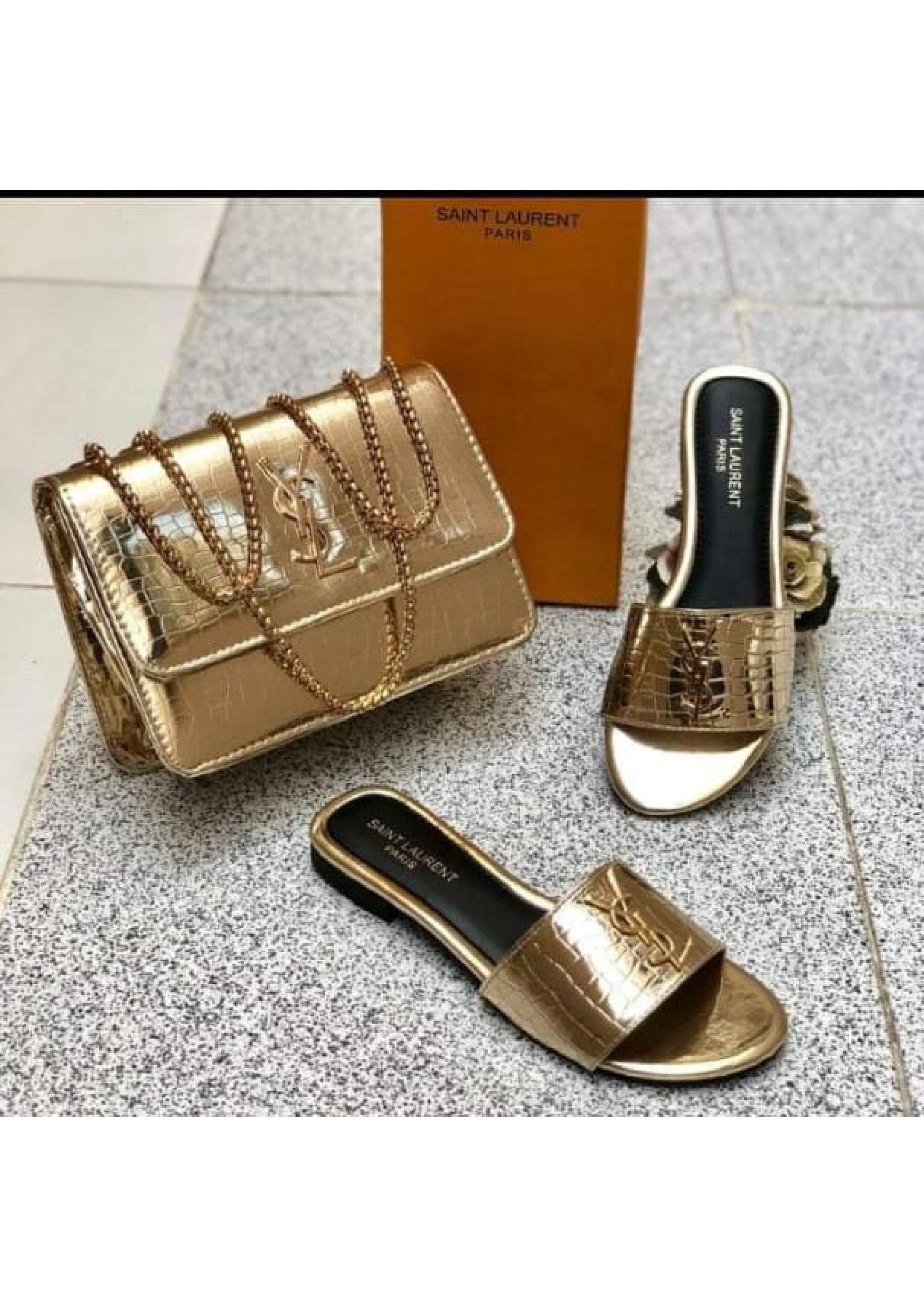 COMBO DEAL YSL GOLD PACK OF 2 CROSS BODY BAG & SHOES.