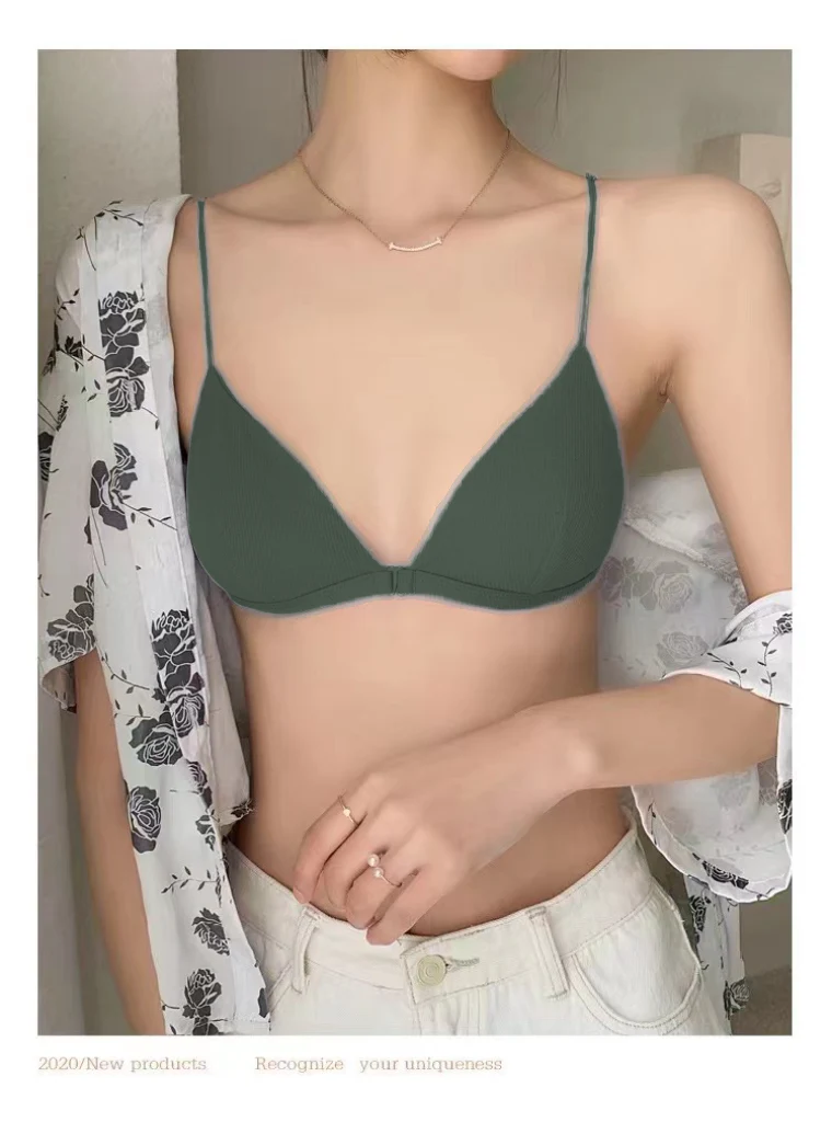 Double Strings V Cup Light Padded Back Hooks Bikini Bra