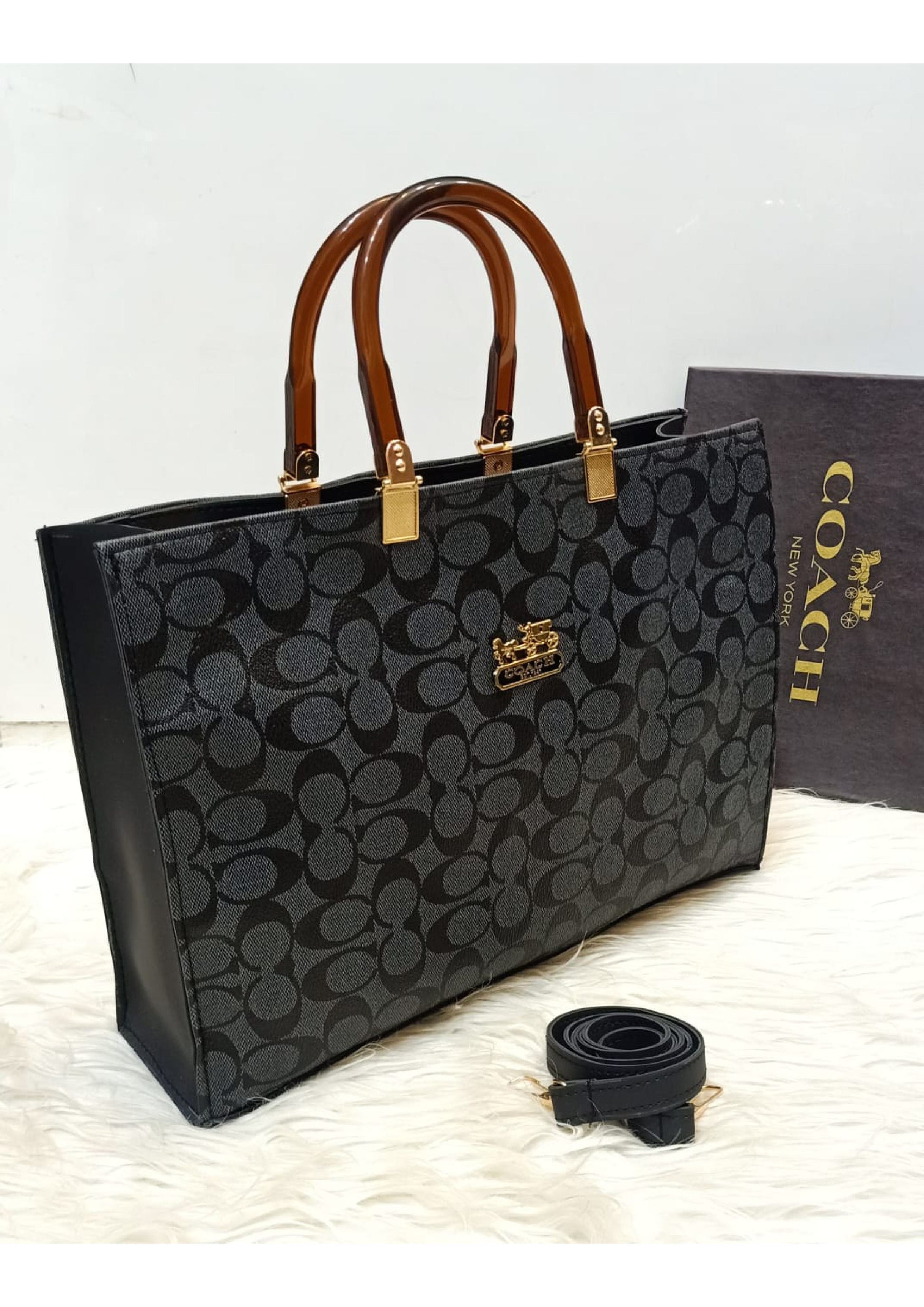 COACH BLACK & GRAY TOTE BAG